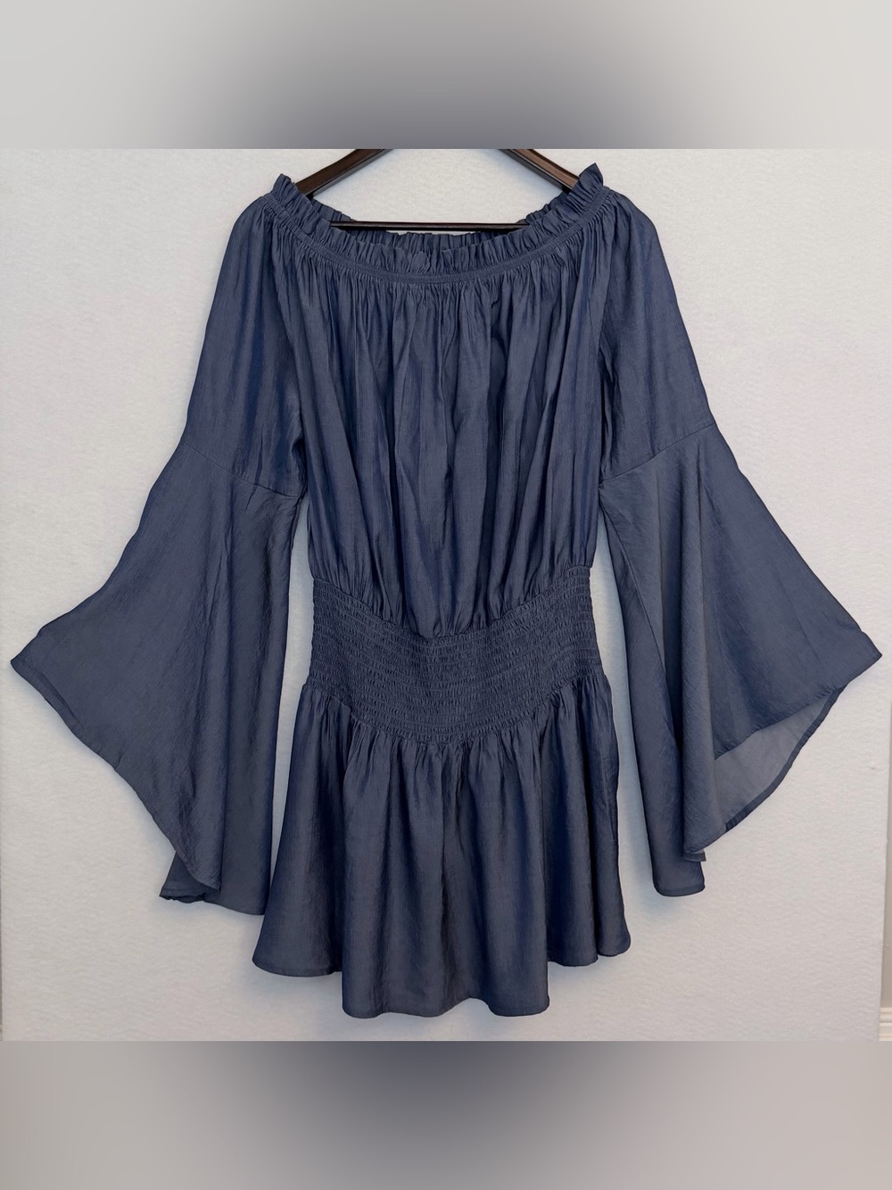 Hanna Nikole Plus Size Women’s 16W Blue Off Shoulder Bell Sleeve Dress
